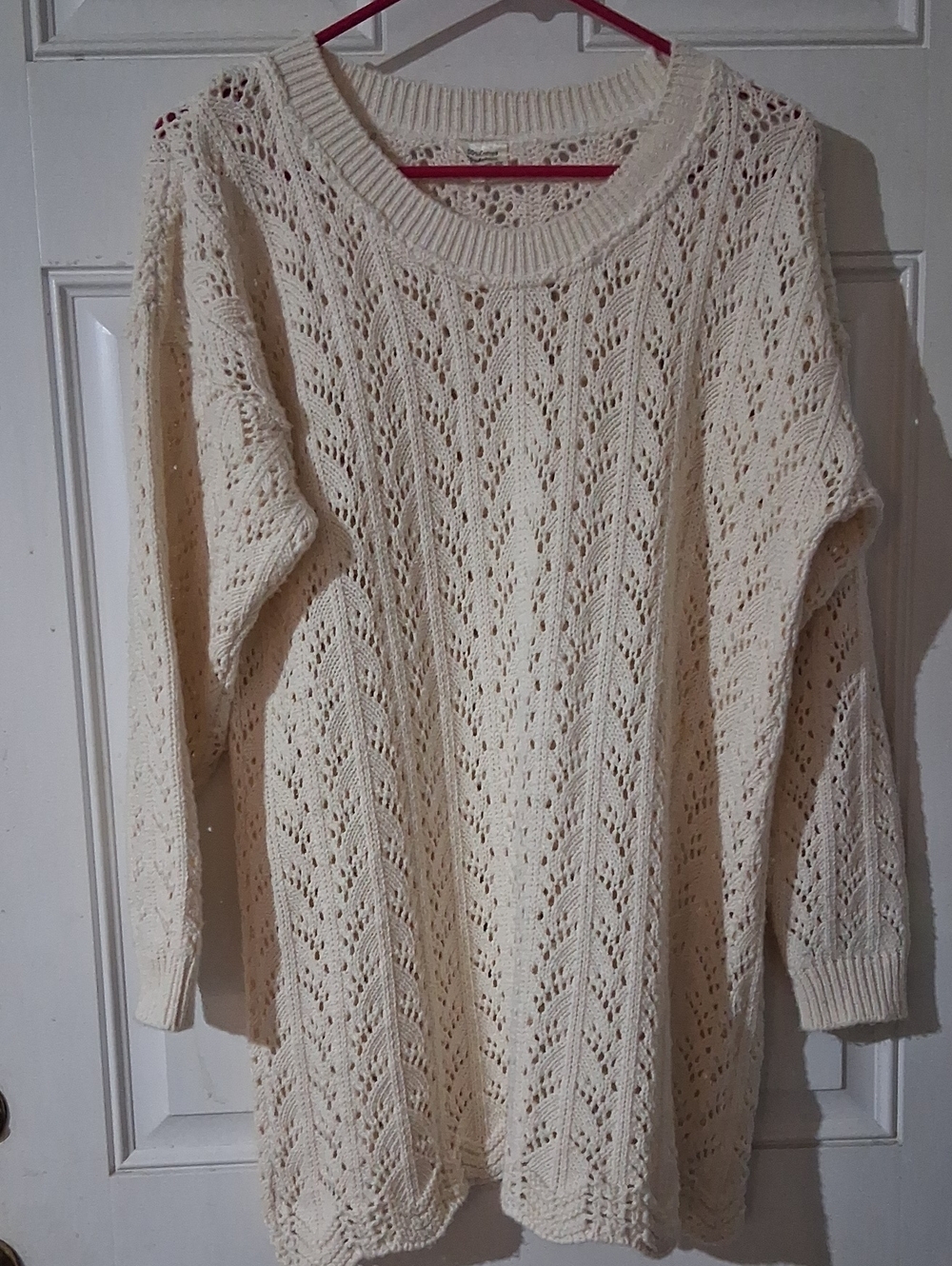 Vintage Cream Open-Knit Scoop Neck Sweater